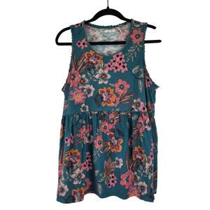 Maurice Teal Floral Sleeveless Peplum Blouse Women's Sz 0X Boho Bohemian Western